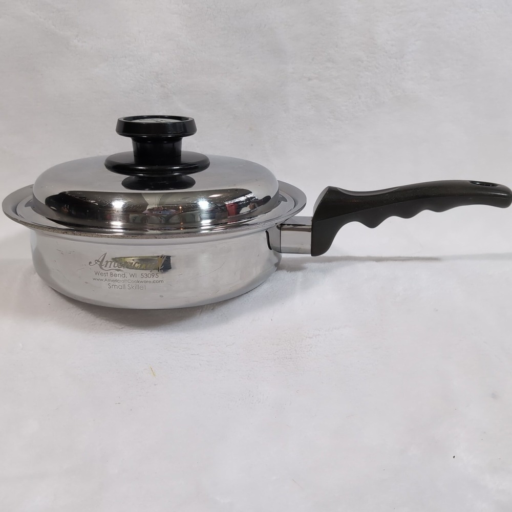 Vintage West Bend Americraft 8.5" Stainless Steel Skillet Fry Pan w Lid USA
